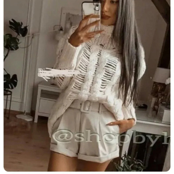 Zara Openwork Cable Knit Sweater High Neck Ecru White Size Small - Picture 3 of 12